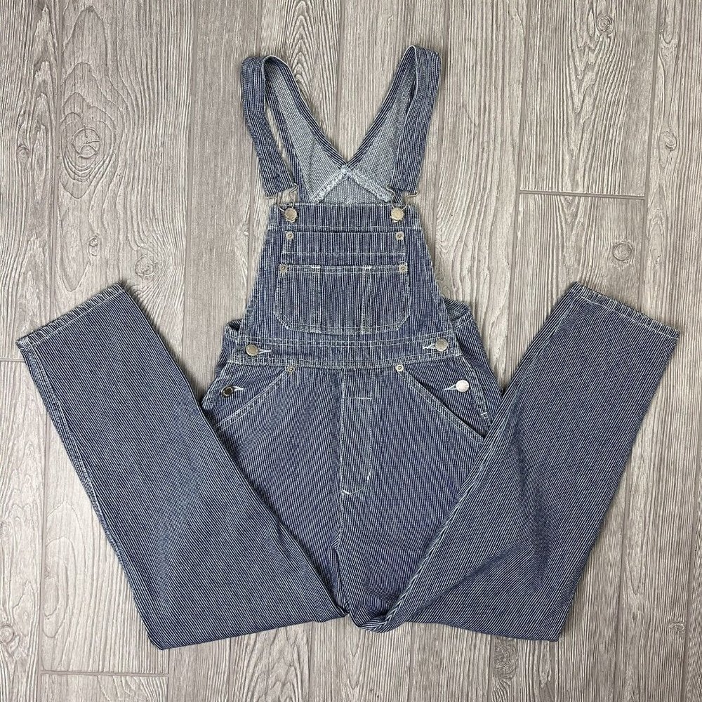 VTG London Overalls Carpenter Bib Denim Blue White Stripe Straps Swivel Kids M